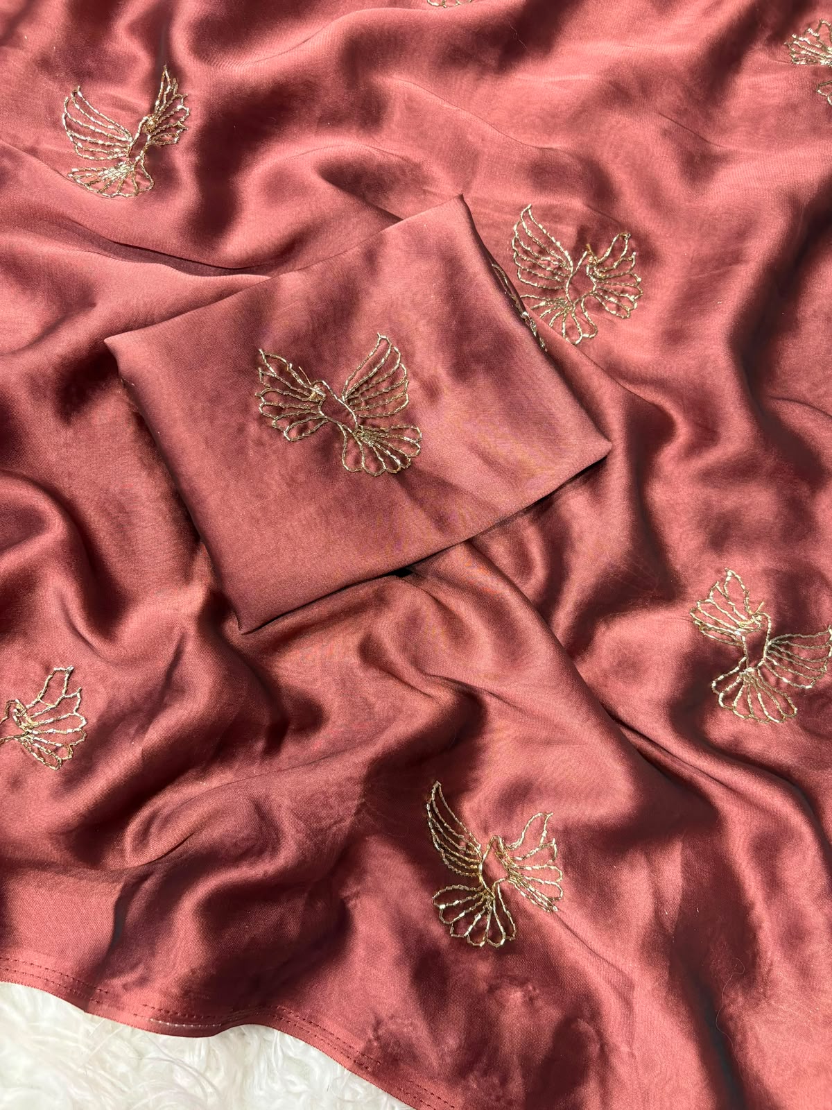 Bird Motif Beaded Rangoli Fabric Saree with Blouse