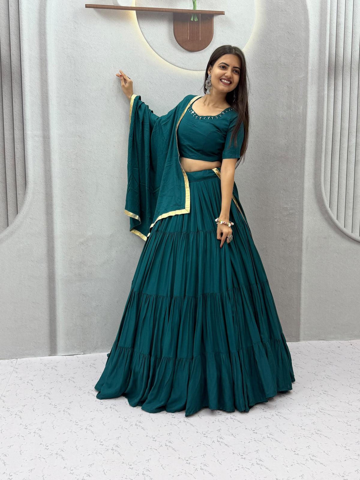 Handmade Mirror Work Rion Cotton Lehenga Choli Set