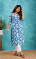 Cotton Slub V-Neck Kurti & Pant Set