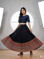 Plain Cotton Kali Skirt with Natural Border