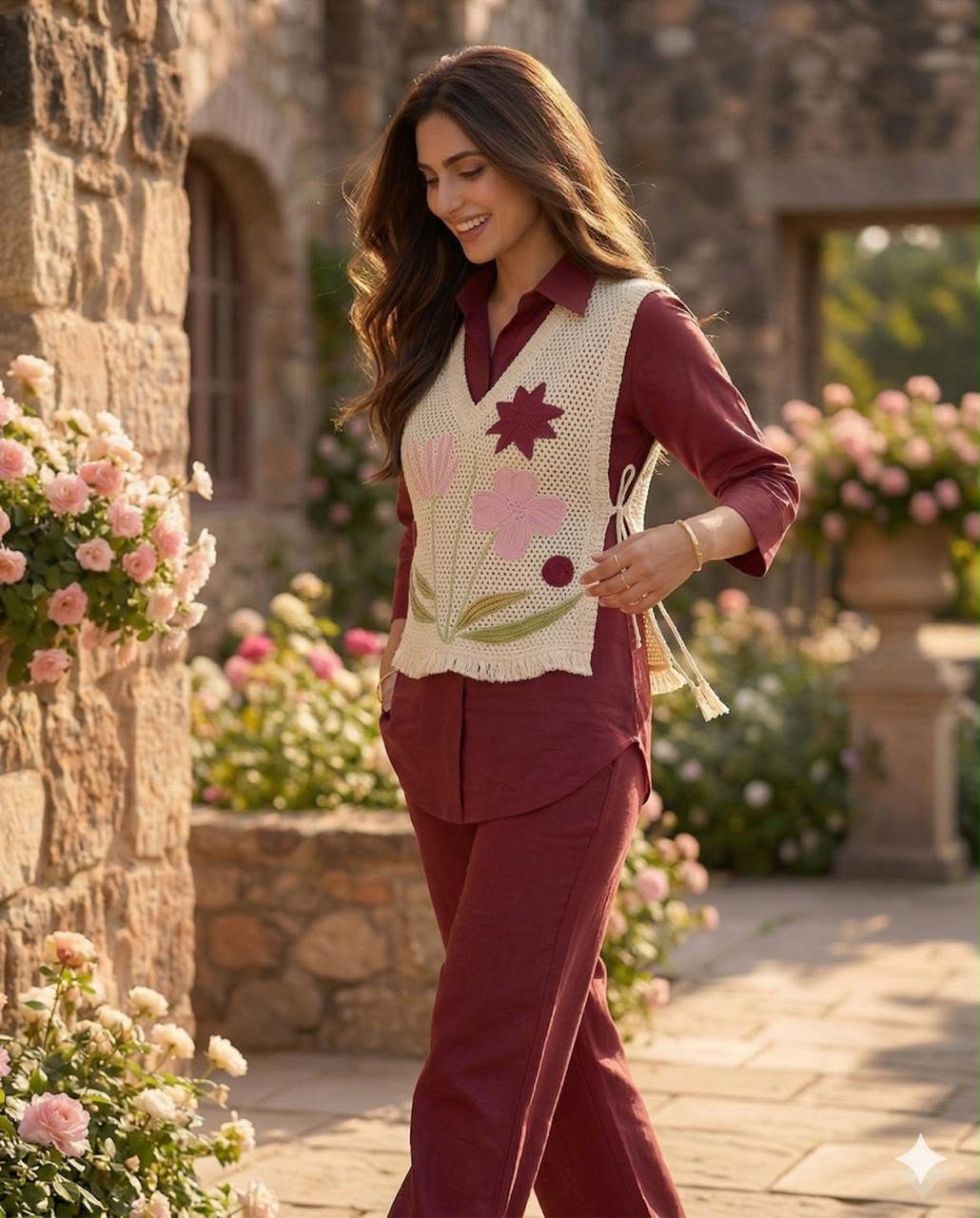 Cotton Co-Ord Set with Jute Jacket & Embroidery