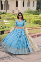 Sequins Embroidered Gold Crush Lehenga Choli Set with Dupatta
