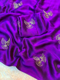 Bird Motif Beaded Rangoli Fabric Saree with Blouse