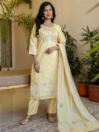 Embroidered Roman Silk Kurta Pant Set with Printed Dupatta