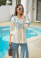 Cotton Embroidered Top & Kali Pants Co-Ord Set