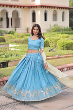 Sequins Embroidered Gold Crush Lehenga Choli Set with Dupatta