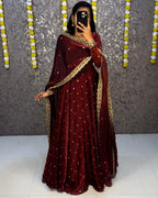 Designer Sequence Embroidered Fendi Silk Gown with Dupatta