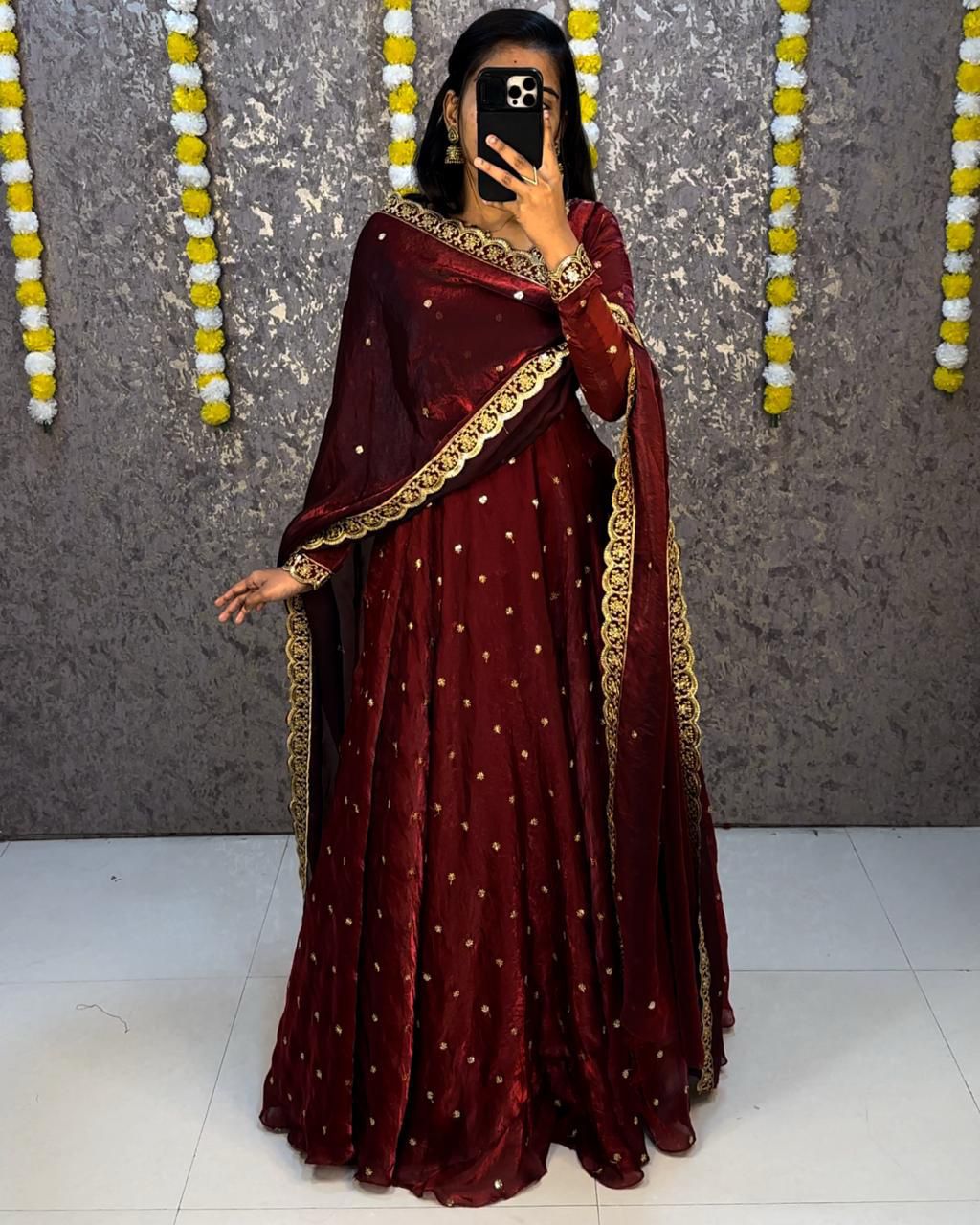 Designer Sequence Embroidered Fendi Silk Gown with Dupatta