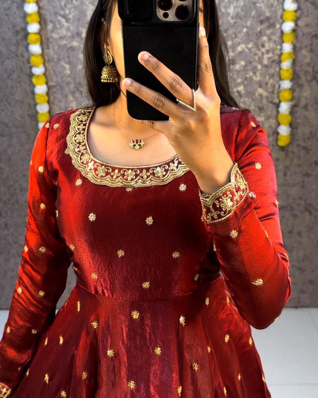 Designer Sequence Embroidered Fendi Silk Gown with Dupatta