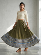 Plain Cotton Kali Skirt with Natural Border