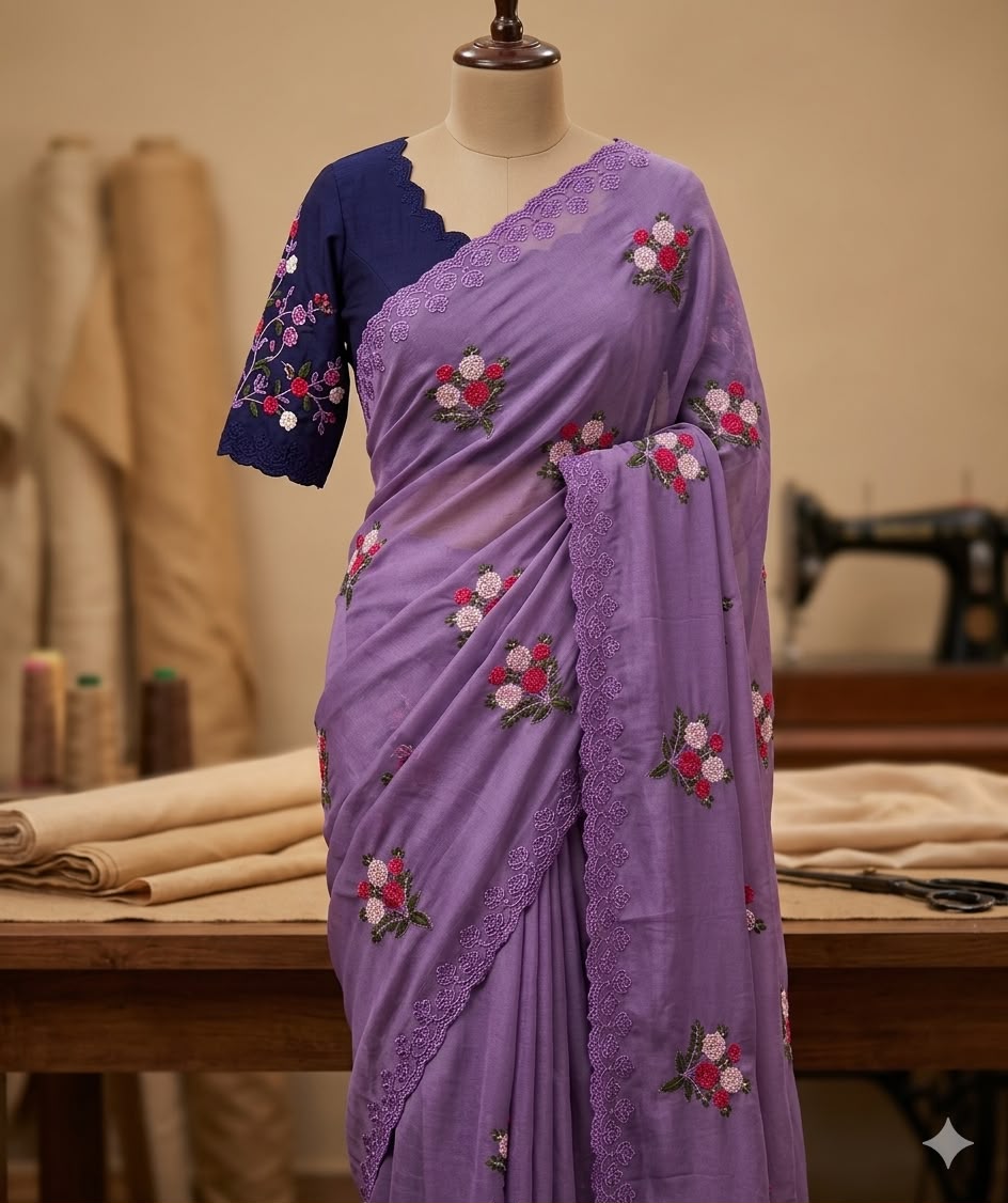 Designer Saree with Contrast Running Blouse