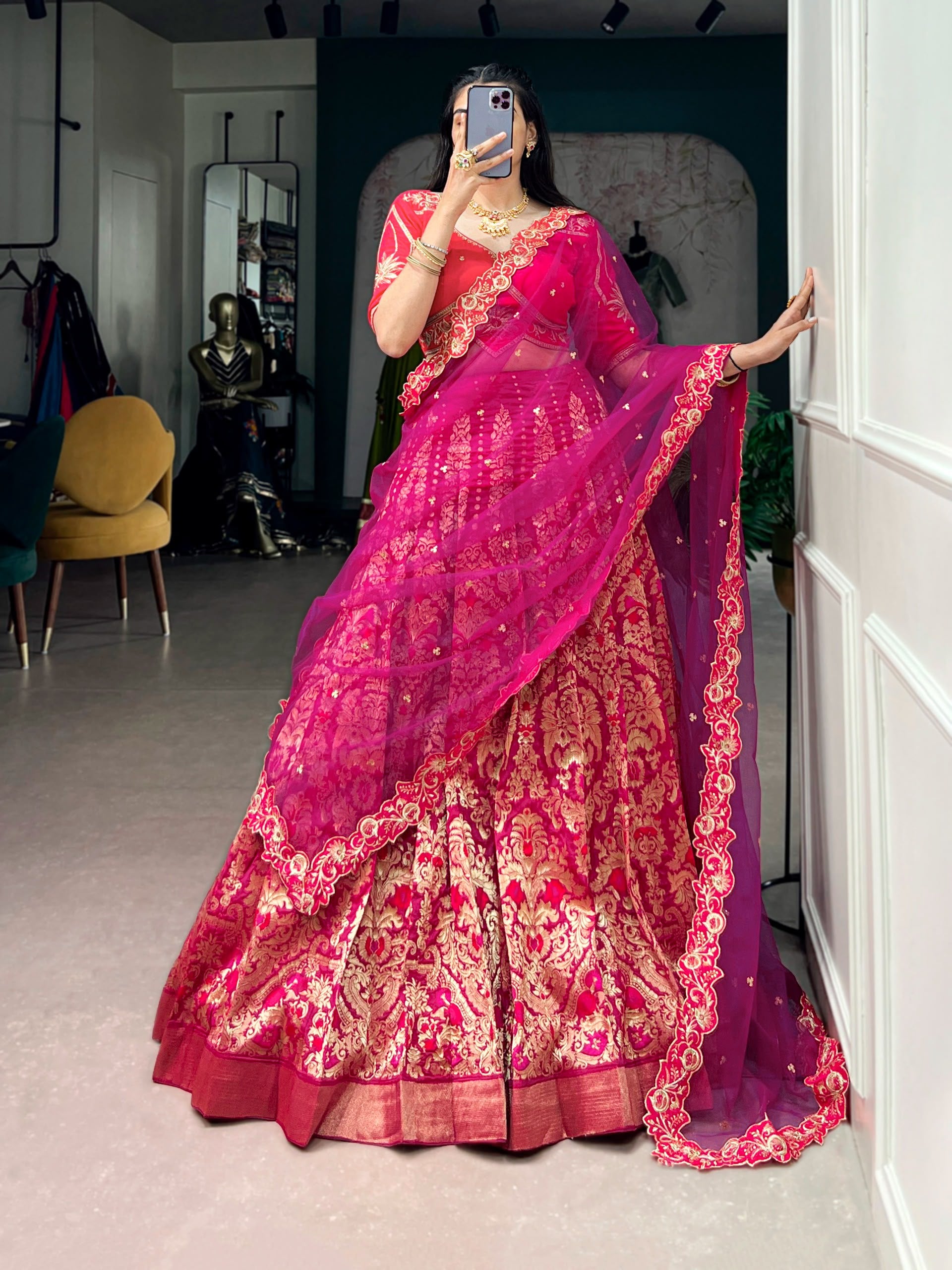 Jacquard Silk Lehenga Set