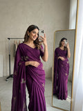 Bird Motif Beaded Rangoli Fabric Saree with Blouse