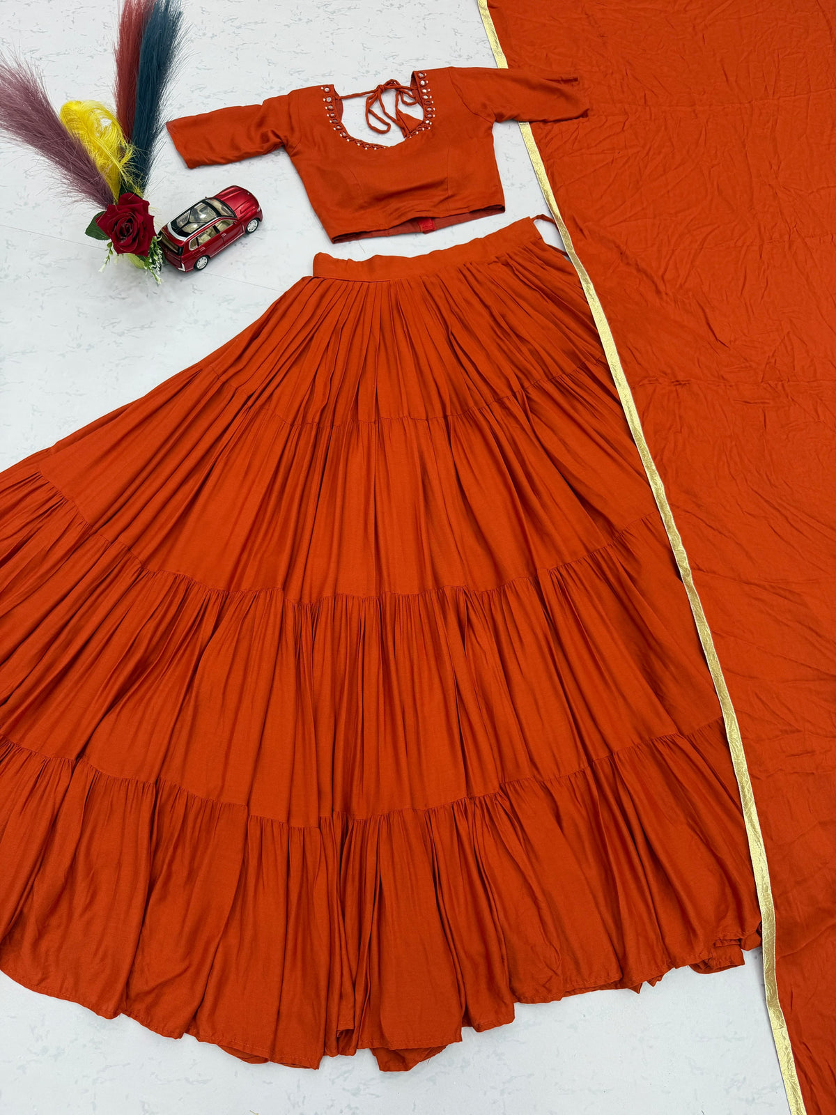 Handmade Mirror Work Rion Cotton Lehenga Choli Set