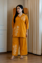 Cotton Slub Embroidered Kurti Pant Set with Pockets