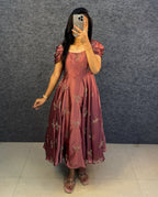 Rangoli Fabric Umbrella Flare Midi Gown for Women