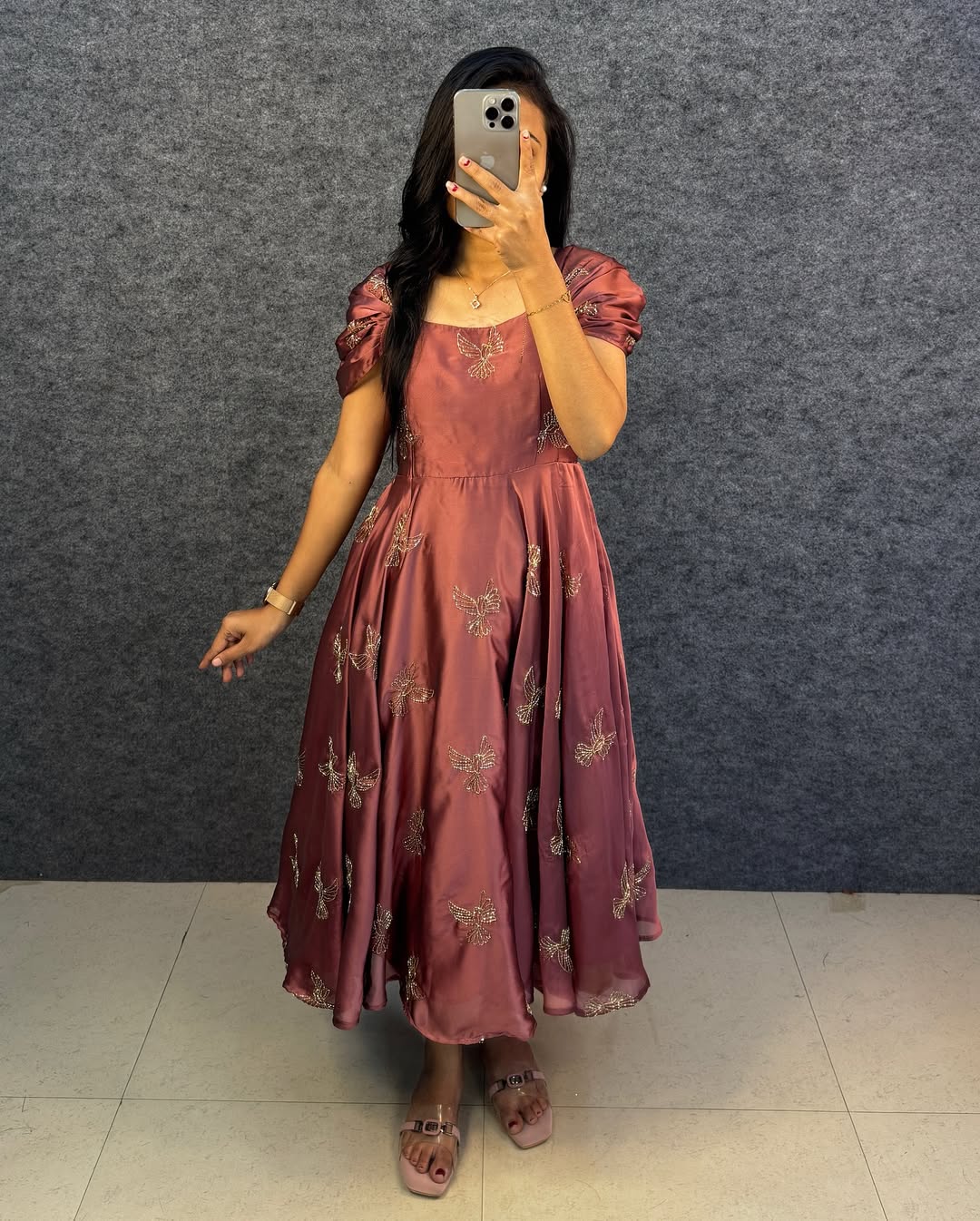 Rangoli Fabric Umbrella Flare Midi Gown for Women
