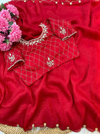 Crunchy Silk Khatli Work Saree with Handwork Blouse