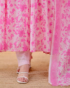 Mirror Embroidered Cotton Anarkali Suit Set with Mulmul Dupatta