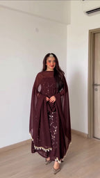 Embroidered Georgette Kurti Pant Set with Dupatta