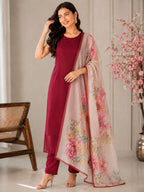 Georgette Kurta with Butter Silk Pant & Printed Cotton Dupatta Set