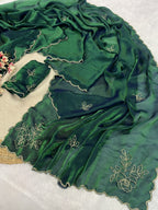Sunflower Space Silk Satin Saree with Hand Khatli & Cutdana Work