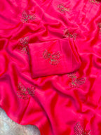 Bird Motif Beaded Rangoli Fabric Saree with Blouse