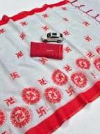Digital Print Linen Saree with Matching Blouse & Latkan
