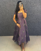 Rangoli Fabric Umbrella Flare Midi Gown for Women