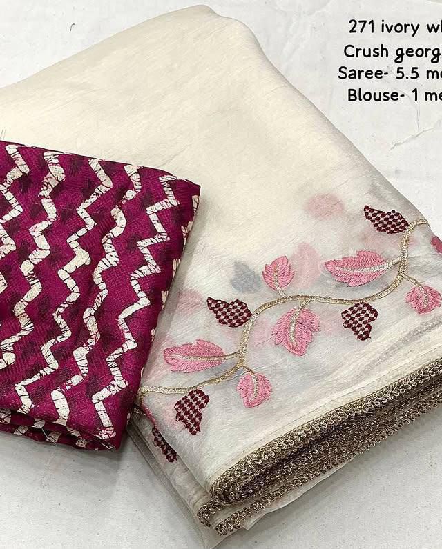 Star Georgette Embroidered Saree with Digital Print Blouse