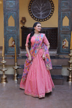 Zari Sequins Embroidered Cosmos Silk Lehenga Choli Set