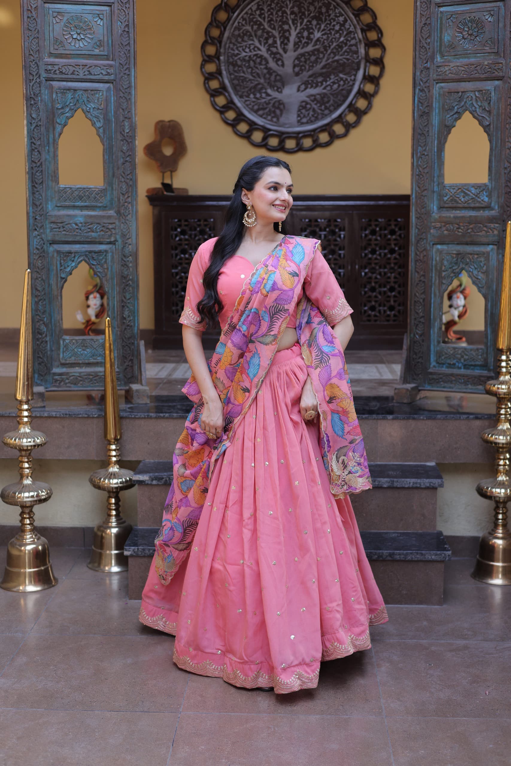 Zari Sequins Embroidered Cosmos Silk Lehenga Choli Set