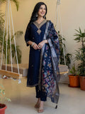 Embroidered Roman Silk Kurta Pant Set with Organza Dupatta