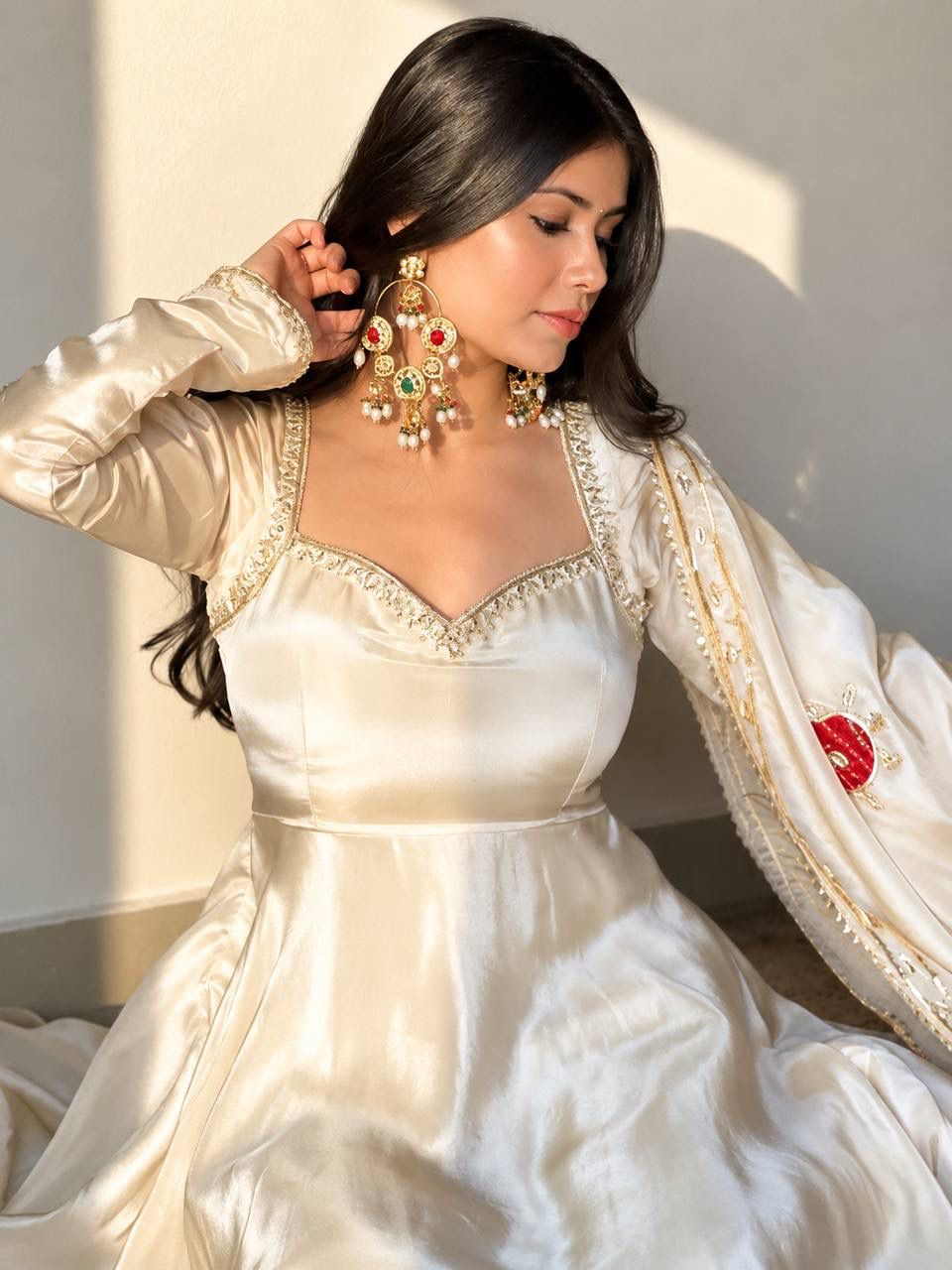 Heavy Upada Silk Embroidered Gown Pant & Dupatta Set