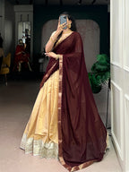 Kanchipuram Style Lehenga Set with Zari Border & Dupatta