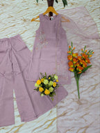 Crunchy Silk Embroidered Kurti Palazzo Dupatta Set