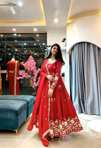 Embroidered Fendy Silk Gown Pant Dupatta Set
