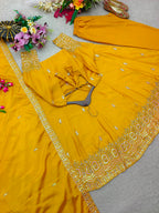 Embroidered Chinon Silk Gown Pant Set with Dupatta