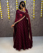 Designer Sequence Embroidered Fendi Silk Gown with Dupatta