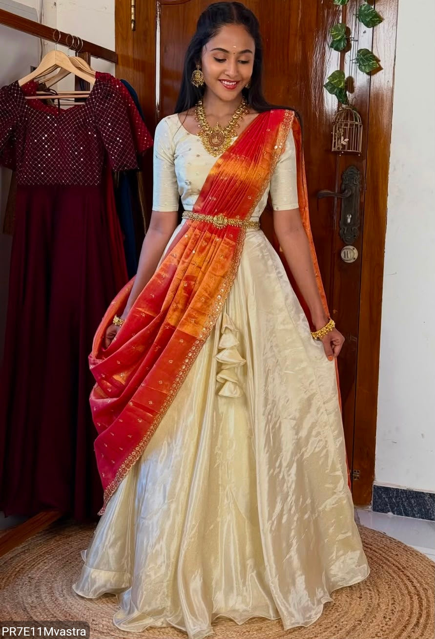 Chinon Silk Lehenga Set with Tissue Silk Dupatta