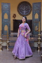 Zari Sequins Embroidered Cosmos Silk Lehenga Choli Set