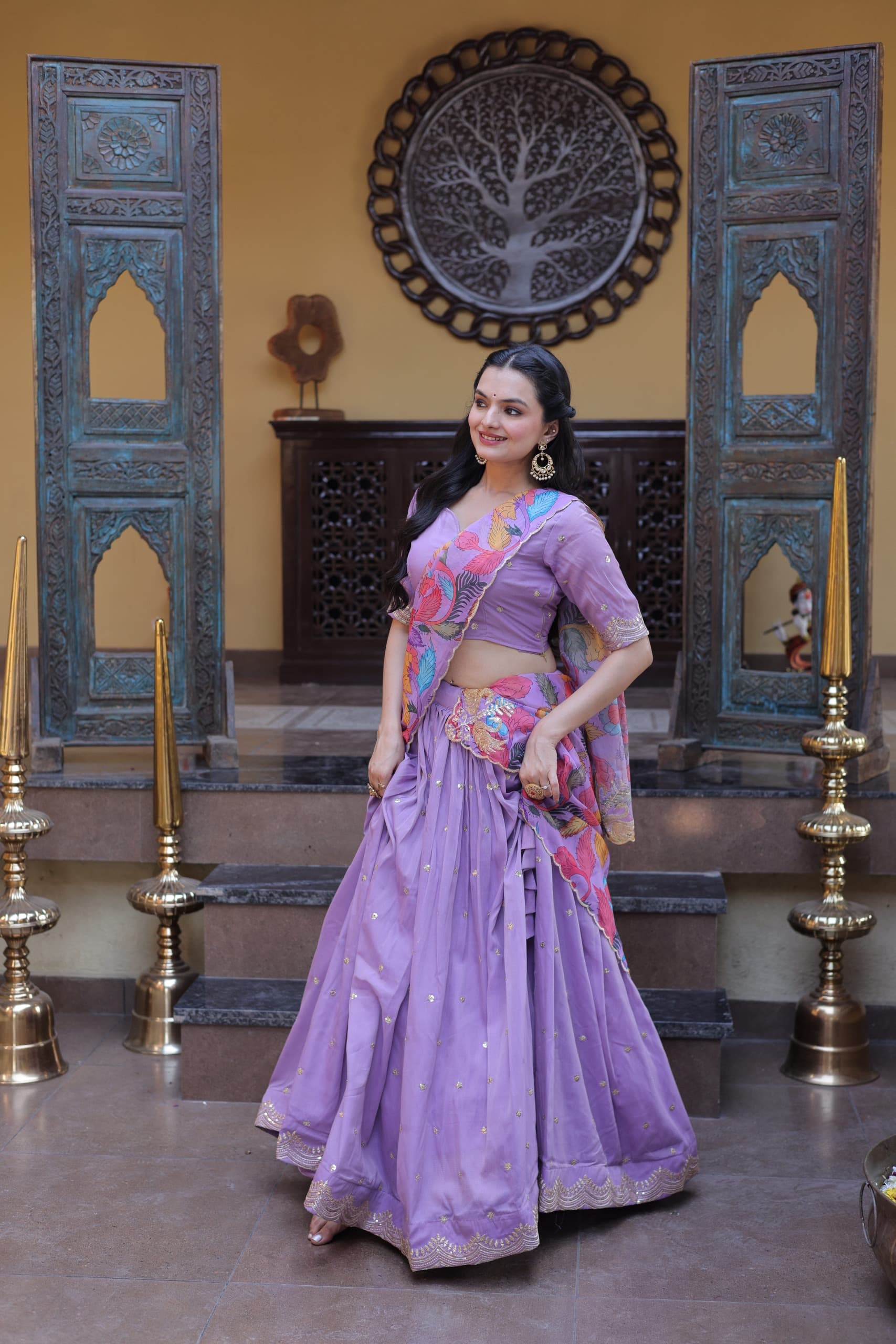 Zari Sequins Embroidered Cosmos Silk Lehenga Choli Set
