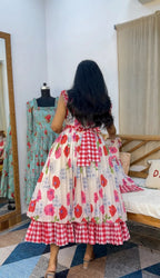 Floral Print Chanderi Cotton Maxi Dress for Women