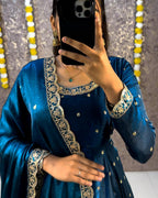 Designer Sequence Embroidered Fendi Silk Gown with Dupatta