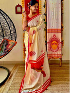 Durga Puja Digital Print Cotton Linen Saree with Latkan