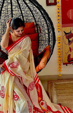 Durga Puja Digital Print Cotton Linen Saree with Latkan