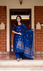 Kanchi Cotton Zari Work Kurta Pant & Dupatta Set