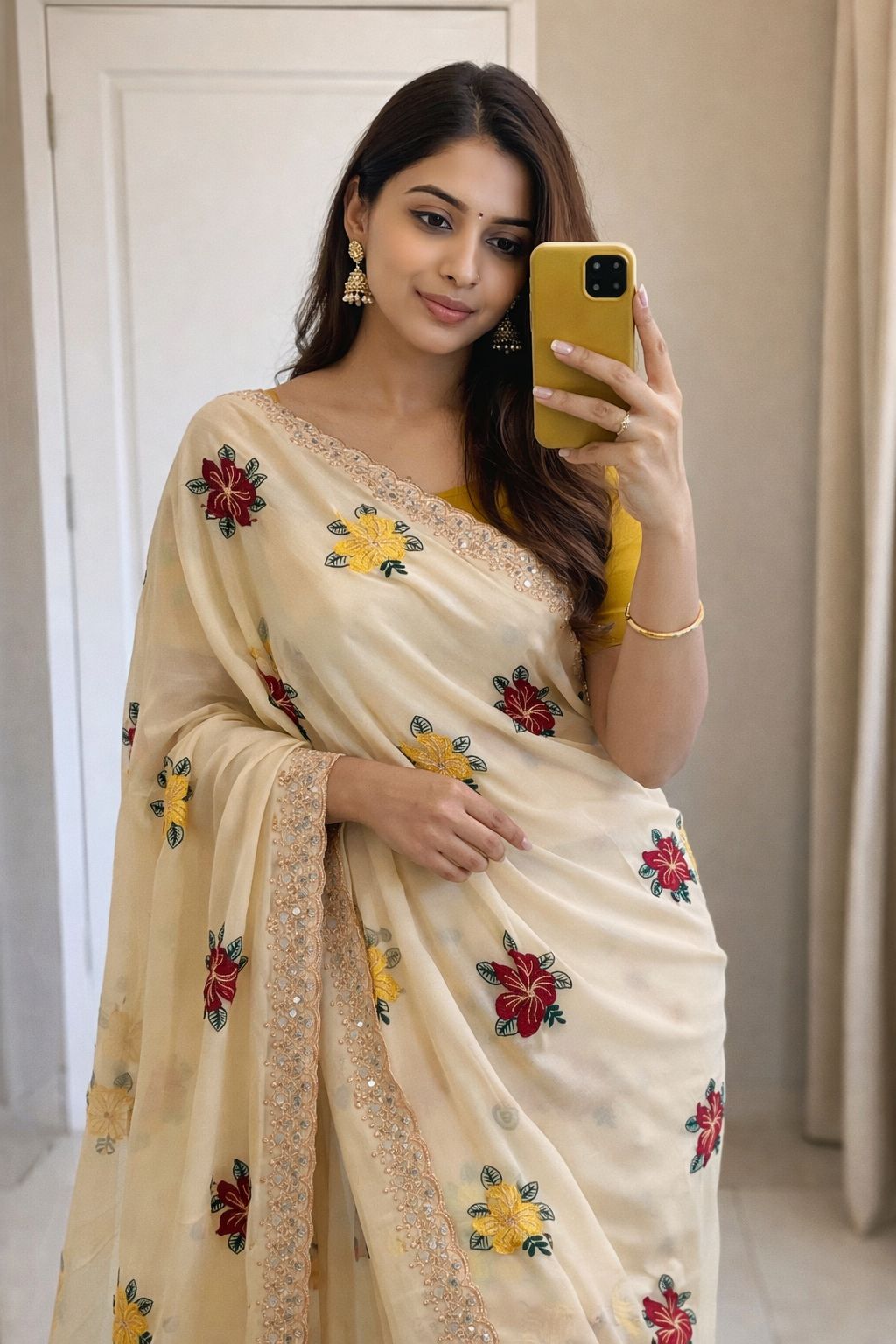 Star Georgette Embroidered Mirror Work Saree with Blouse