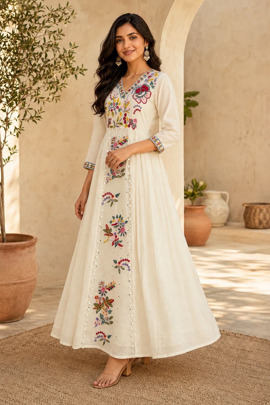 Kora Cotton Embroidered Maxi Gown for Women