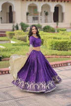 Sequins Embroidered Gold Crush Lehenga Choli Set with Dupatta